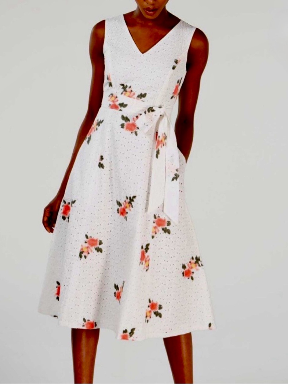 Calvin Klein cotton midi dresses for women, size 4 Floral embroidered